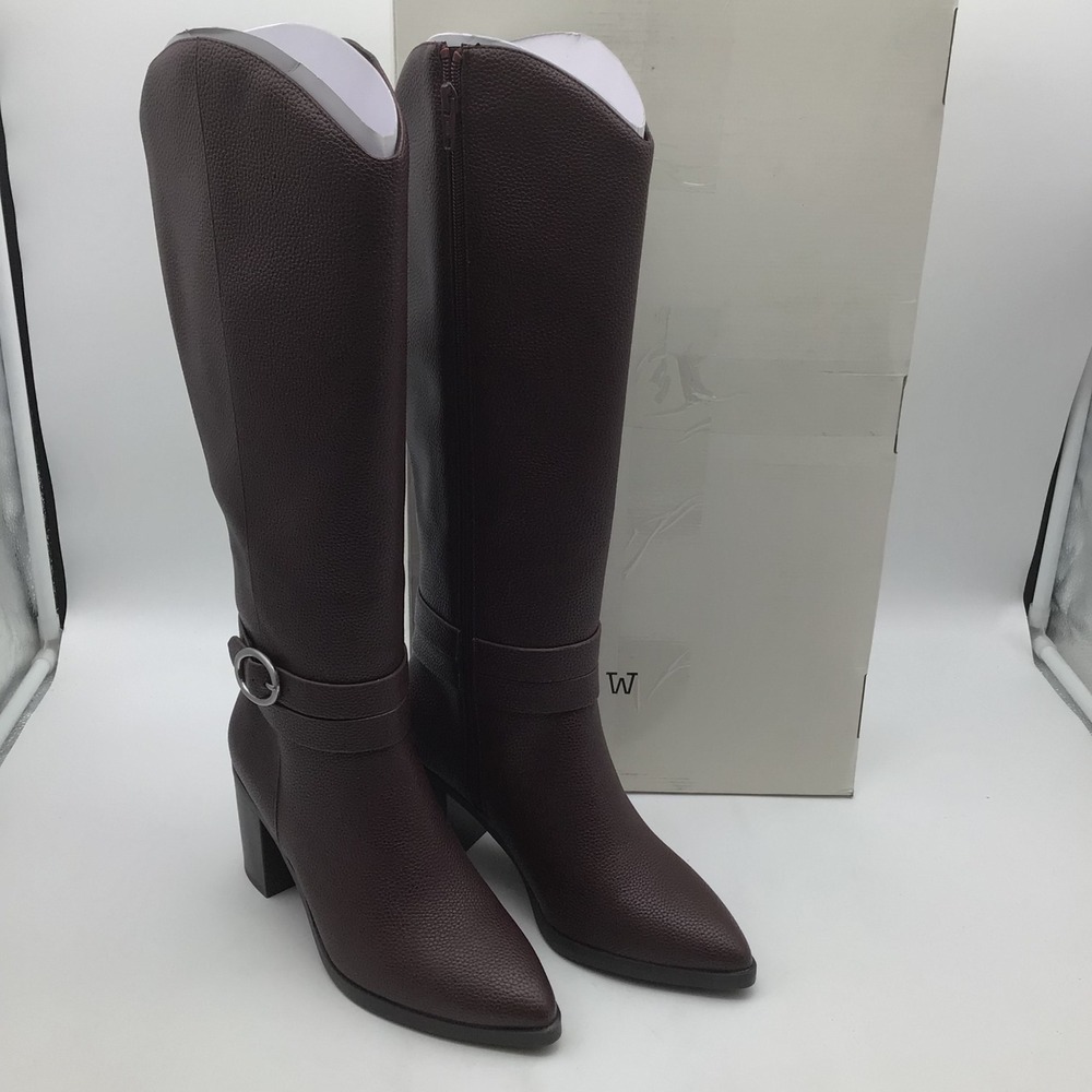 A New Day Rhonda Burgundy Faux Leather Block Heel Tall Boots Women Size 8.5 NEW